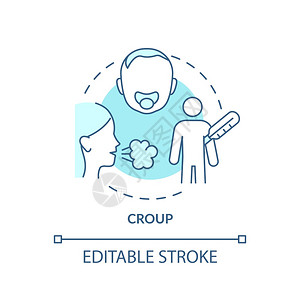 Croup概念图标呼吸系统感染概念的细线插图呼吸困难咳嗽发烧鼻子坏矢量孤立的大纲RGB颜色绘图可编辑的中风概念图标图片