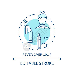 超过10F概念图标的发烧喉咙复杂度低细线插图菌感染热耗竭医疗护理矢量孤立的大纲RGB彩色绘图可编辑的中风超过概念图标的发热图片