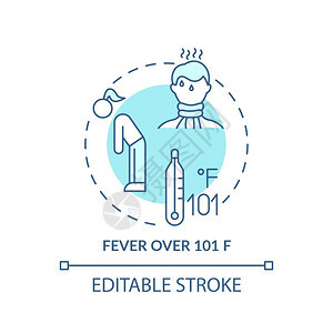 超过10F概念图标的发烧喉咙复杂度低细线插图菌感染热耗竭医疗护理矢量孤立的大纲RGB彩色绘图可编辑的中风超过概念图标的发热图片