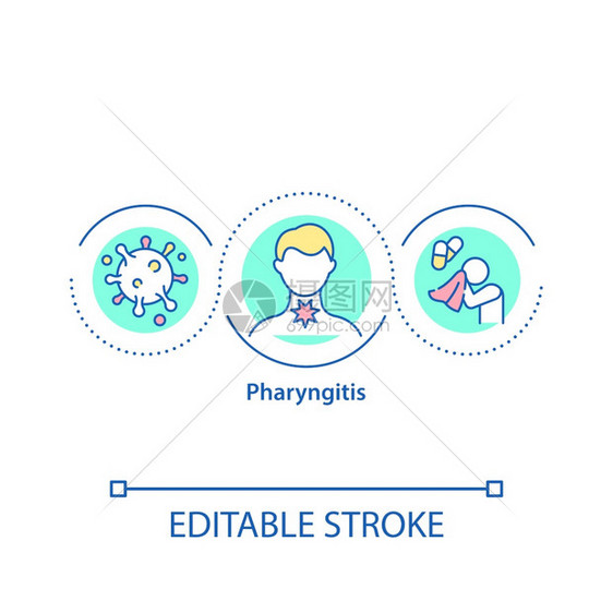 长喉炎概念图标硬病冷时的医疗护理流感治喉咙酸想法细线插图矢量孤立的大纲RGB彩色绘图可编辑的中风图片