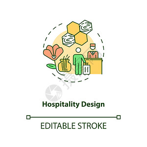 招待费设计概念图标舒适酒店客房室内天然材料生物学概念细线图矢量孤立大纲RGB彩色绘图可编辑中风图片