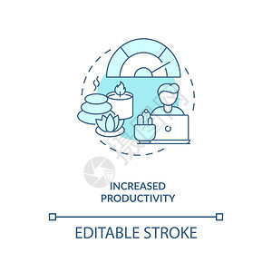 提高生产率蓝色概念图标舒适办公室健康司环境生物学理念细线插图矢量孤立大纲RGB彩色绘图可编辑中风图片