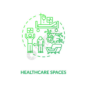 保健空间绿色概念图标医院环境病人愈合绿化促进心理健康生物学理念细线插图病媒孤立大纲RGB颜色图画保健空间绿色概念图标图片