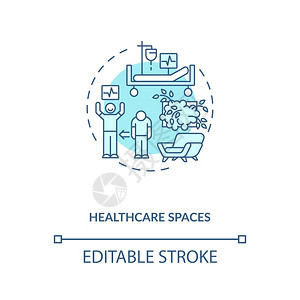 保健护理空间蓝色概念图标医院环境病人治疗康复精神健生物学概念细线插图矢量孤立大纲RGB彩色绘图可编辑中风图片