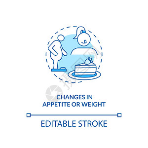 胃口和体重概念图标的变化SAD症状表示的细线插图过度饥饿精神和身体疾病矢量孤立的大纲RGB彩色绘图可编辑的中风胃口和体重概念图标图片