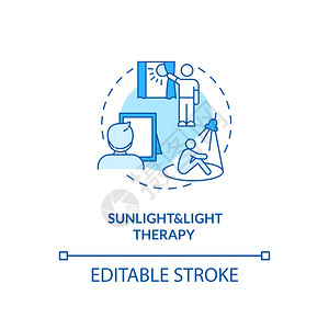 太阳光和治疗概念图标SAD治疗想法细线插图自然室外光梅拉图宁生产矢量孤立大纲RGB彩色绘图可编辑中风日光和治疗概念图标图片