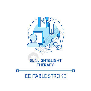 太阳光和治疗概念图标SAD治疗想法细线插图自然室外光梅拉图宁生产矢量孤立大纲RGB彩色绘图可编辑中风日光和治疗概念图标图片