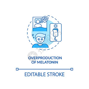 Melatonin超常生产概念图标SAD导致思想薄线插图沉睡和失眠期周的变化矢量孤立的大纲RGB颜色绘图可编辑的中风超常生产概念图片