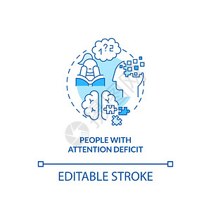 关注缺失概念图标SAD风险群体概念细线插图注意过度活动和冲矢量孤立大纲RGB颜色绘图可编辑中风注意缺失概念图标图片