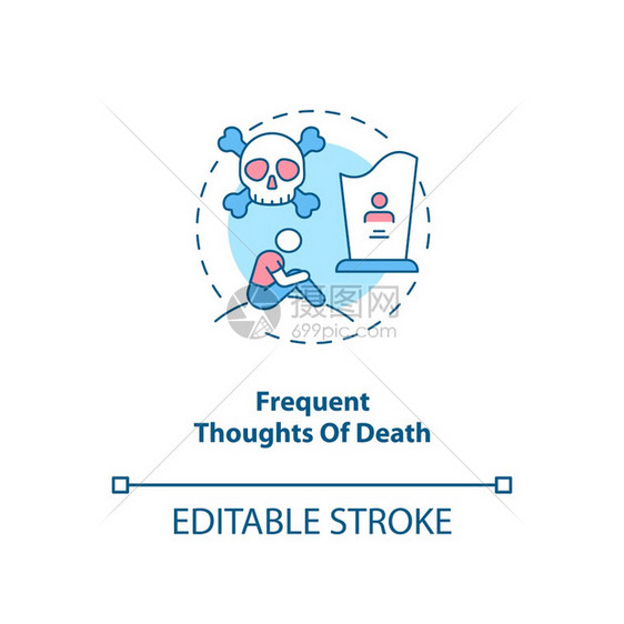 常见的念头概图标SAD症状预示细线插图压抑的情绪观念焦虑矢量孤立的大纲RGB彩色绘图可编辑的中风常见念头概图标图片