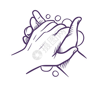 手洗用蓝泡沫的草图风格以防止和细菌防肥泡沫的草图风格防菌肥泡的蓝手个人卫生保护皮肤媒介漫画图片