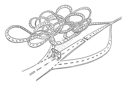 关闭道路矢量卡通插图选择道路短途或漫长的复杂危险道路战略决定概念未来规划道路封闭和从短或长复杂路线选择矢量卡通说明战略决定图片