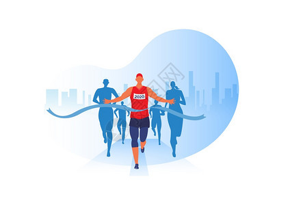 在马拉松比赛体育事运动团体慢跑城市背景设计矢量上背景图片