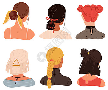 女时装发型和附件年轻女发型和附件年轻女发型和现代首饰金发褐色和红型矢动图图片