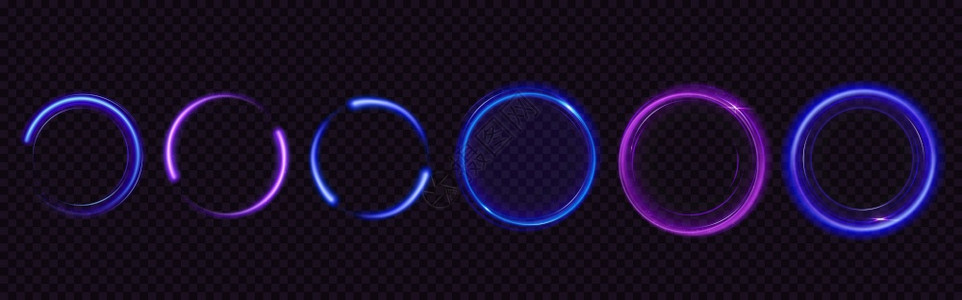 矢量现实的蓝色和紫闪亮环螺旋光的圆框闪光粉尘在透明背景中被隔离背景图片