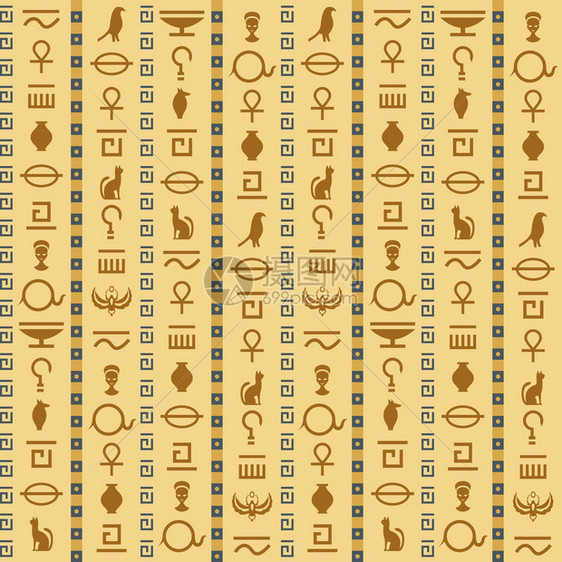 古埃及象形体无缝模式古董元素和符号等埃及象形体古董元素和符号历史传统背景金字塔图形装饰纺织品包纸壁矢量纹理历史背景图片
