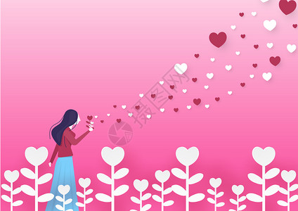 爱的概念情人节粉红色背景壁纸情人节快乐卡片用心纸剪和云彩浪漫情人节设计图片