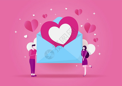 爱的概念情人节粉红色背景壁纸情人节快乐卡片用心纸剪和云彩浪漫情人节设计图片