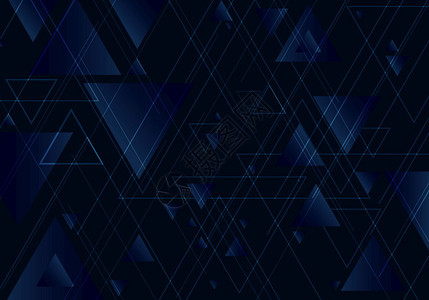 用于商业技术风格的黑色背景蓝三角形状和线条摘要图片