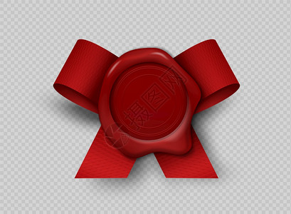 3D圆形印章带有透明背景的红丝带信封安全印记以回写方式寄送信件证书的质量和保标记矢量模板Wax现实的印章3D带有透明背景的红丝印背景图片