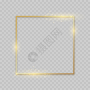 闪光方形金框与闪光板的装饰边框亮的金线和透明背景上的闪光线节日卡的轮廓模板框架角的Shimers矢量模型闪亮方形金框光板的装饰边图片