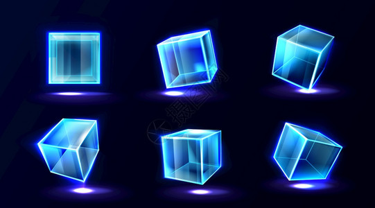 角度不同以不同角度清晰的方形晶体块水族馆或展台孤立的高光几何物体现实的三维矢量图插画
