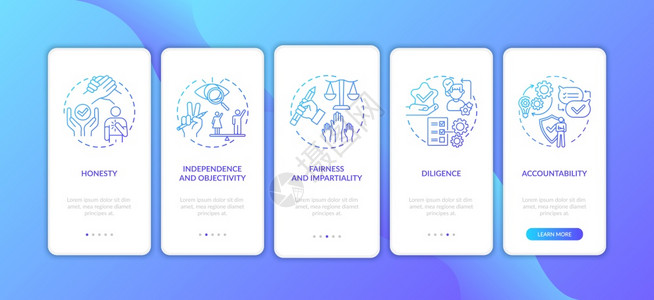 独立问责制走过5步图形指示带有RGB颜色插图的UI矢量模板带有概念的移动应用程序页面屏幕上的新闻道德标准图片