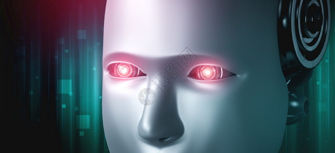人工智能思考大脑人工智能和机器学习过程第四轮工业革命机器人脸和眼睛闭着3D的视觉图片