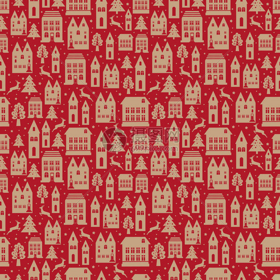 城市无缝有旧建筑用于壁纸或背景设计古代城市无缝的颜色模式有旧建筑用于壁纸或红色的背景设计圣诞节和新年冬季背景图片