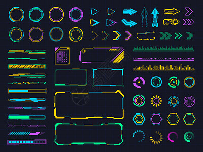 界面正hu元素数字全息饱和图框架用户屏幕菜单元素未来全息图板矢量说明集彩色虚拟箭头信息边框数字全表和框架图片