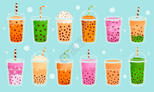 熔岩奶昔卡通珍珠奶茶矢量元素插画插画