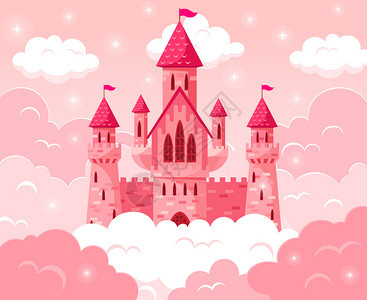 粉色梦幻城堡卡通矢量插图图片