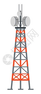 信号接收器图片电站无线视或互联网连接塔台传送信号微波接收器移动电话建设广播发射机平方矢量带电线和天矢量的塔台插画