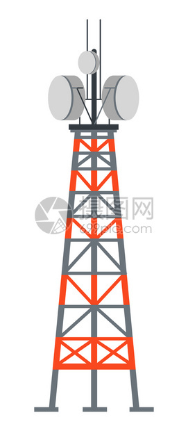电站无线视或互联网连接塔台传送信号微波接收器移动电话建设广播发射机平方矢量带电线和天矢量的塔台图片