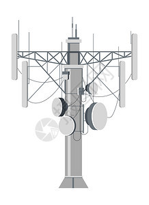 装有盘子和电线的塔台站用于连接的金属分离结构因特网无线电或移动话系统信雷达接收号波城市基础设施矢量接收信号和波浪的站台发射塔建造背景图片