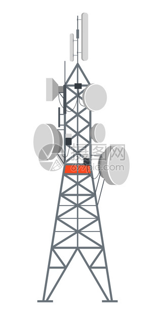 电站塔无线系统接收信号用作发器的金属孤立建造蜂窝通信结构电波和广播平坦的矢量配有盘子互联网或电话连接的塔台站图片