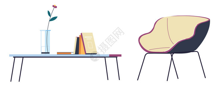 书桌和椅子卡通矢量插画图片