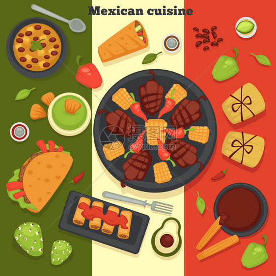 墨西哥菜玉米饼和烤肉配有辣椒和甜病媒新鲜食品配有不同新鲜成分的奶粉和草药墨西哥菜和餐具墨西哥菜配有辣椒和甜墨西哥菜和烤肉配有辣椒图片