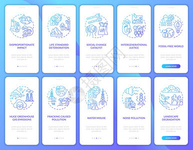 包含概念的移动应用程序页面屏幕上的气候正义类别通过10步图形指示全球变暖配有RGB颜色插图的UI矢量模板带有概念的移动应用程序页图片