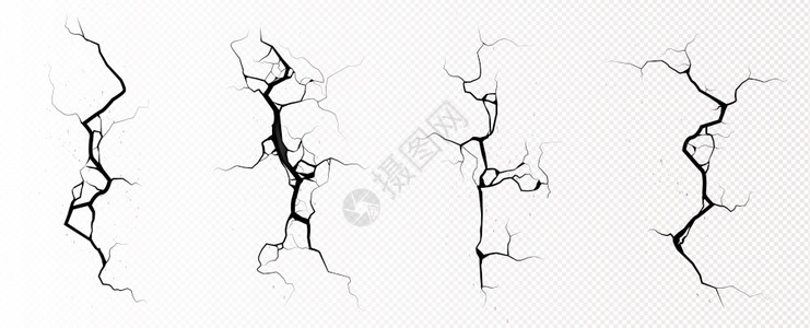 地面裂缝表从震中断裂以透明背景隔开矢量现实的地面裂缝灾害或干旱的裂缝黑色断的顶部视图地面裂隙表的断裂背景图片