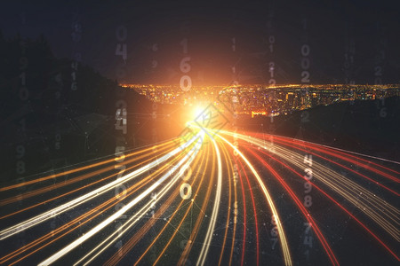 公路运数字据在公路上流动运模糊以创造快速传输的愿景未来数字转换