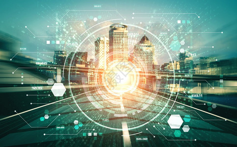 具有数字据传输未来图形的智能城市技术计算机互联网通信和息络技术概念背景图片