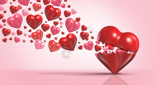 情人节和假日粉红色心脏设计作为浪漫问候3D插图图片