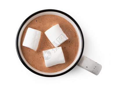 一杯热巧克力加棉花糖与隔绝在白色背景上图片
