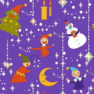 Xma节庆祝无缝的发光花园雪人和小矮松树特点和情绪星光蜡烛圣诞节的日气氛平式的病媒Gnomes和雪人松树圣诞节花园图片