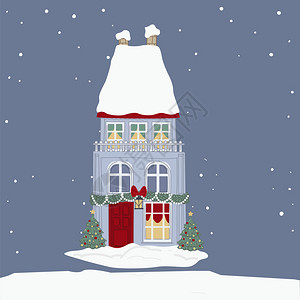布满圣诞装饰的雪屋高清图片