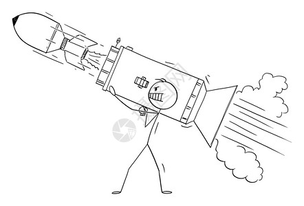 人或商发射大型火箭器变化概念或突破想法矢量卡通棒图或字符说明人或商发射大型火箭器开拓理想或变化概念矢量卡通棒图一图片