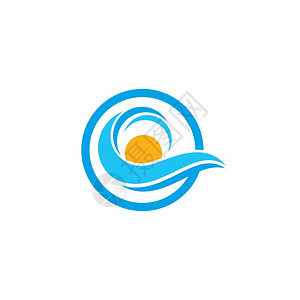 带太阳自然图标Logo模版的水波矢量图标插设计图片