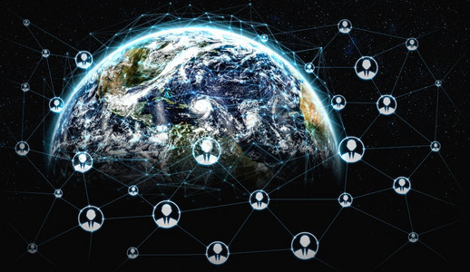 具有现代图形界面的商人士通过社交媒体将世界各地的许多人连接起来将国际商务连接起来图片