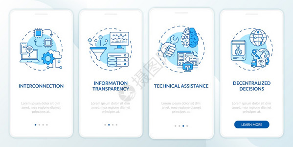 数字信息技术援助四步图示说明配有RGB彩色插图的UI矢量模板带概念的移动应用程序页面屏幕背景图片
